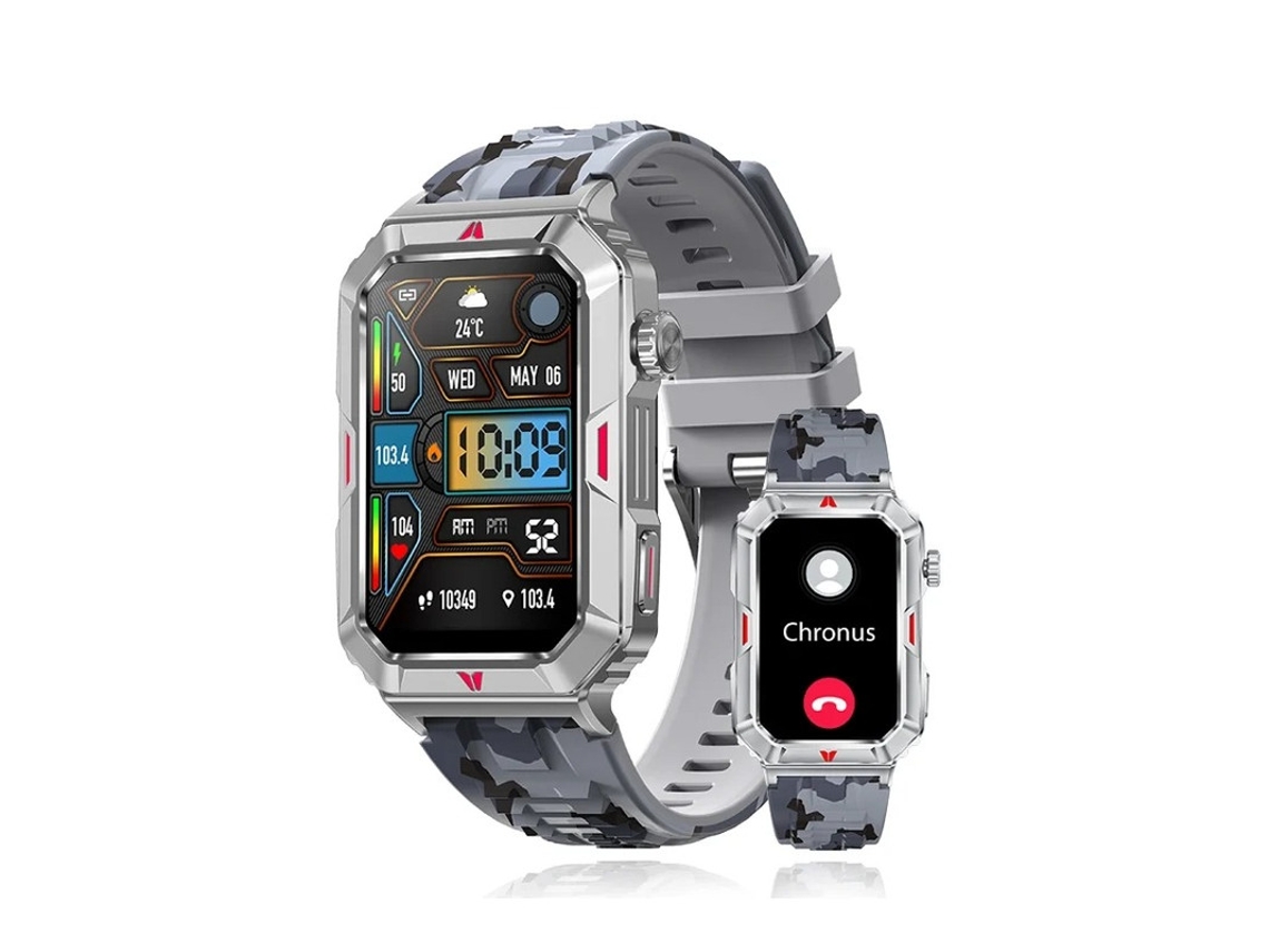 Smartwatch Bestvite Cf26 Para Homens 1.57 Fitness Monitor Com Ecrã Quadrado Para Android Ios Cinzento Camuflagem