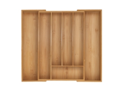 Tabuleiro De Talheres Relaxdays, 5-7 Compartimentos, Inserto De Gaveta Extraível, 5 X 31-50 X 45 Cm, Bambu, Natural