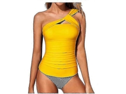 Traje De Banho Tankini Feminino De Alta Qualidade, Confortável, Quick Dry, Tamanhos Xs A Xxl Para Praia, Esportes E Férias Tropicais Amarelo