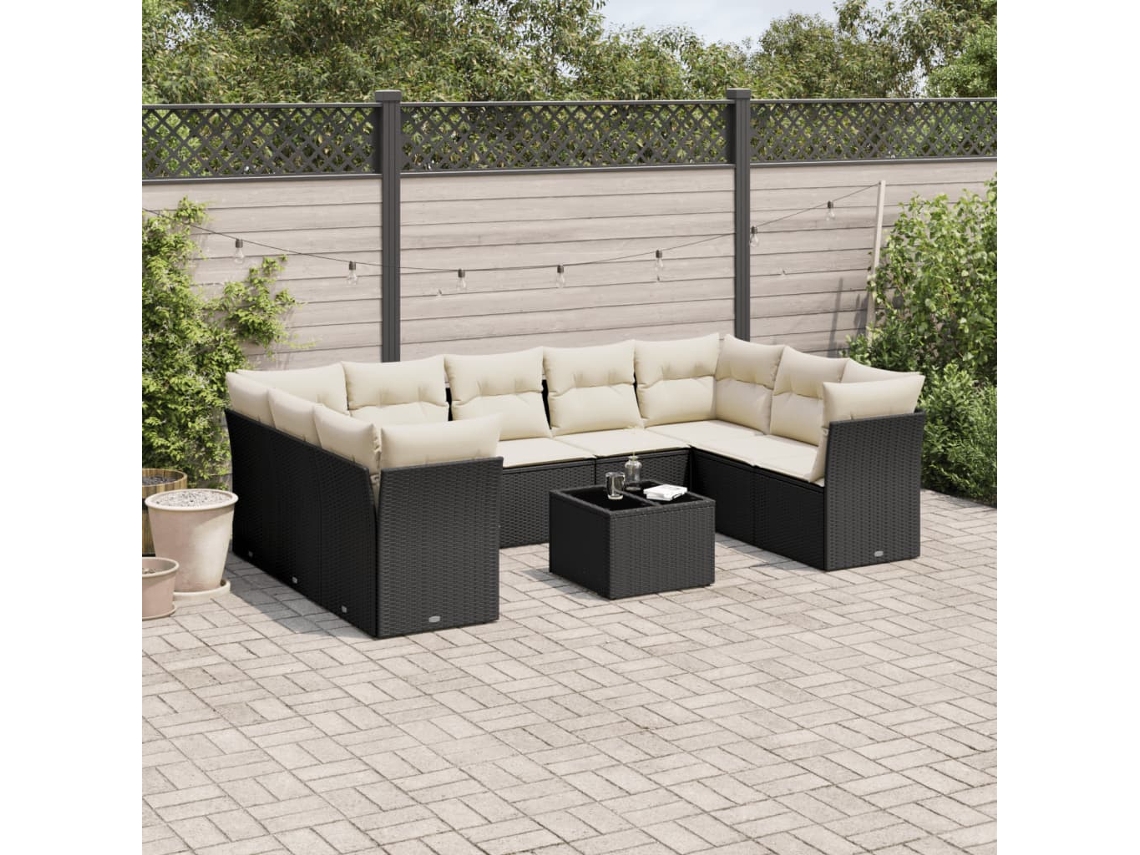 Vidaxl 10 Pcs Conjunto Sofás De Jardim C/ Almofadões Vime Pe Preto