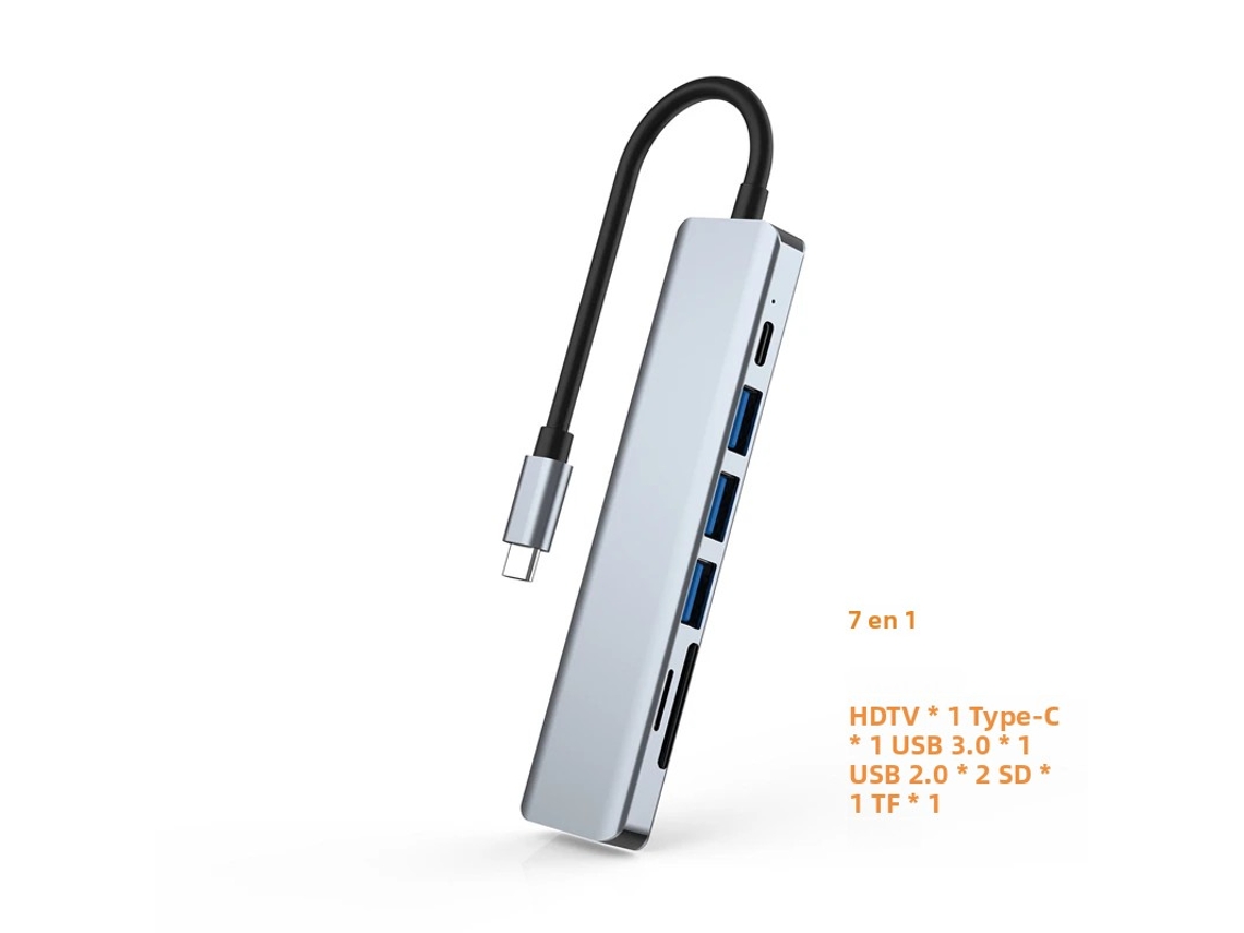 Hub Usb-c Para Hdmi 4k (cinza 7 Em 1), Compatível Com Usb 3.0 E 2.0 Tipo-c.