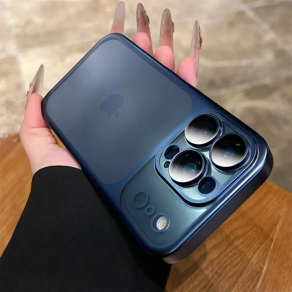 Capa Transparente Fosca Metálica Eletroplaqueada (iphone 14 Azul), Proteção Total Para A Lente.