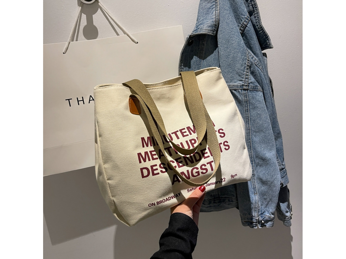 Bolsa de Lona Casual Grande Capacidade Tote para Mulheres e Homens Branco S/MARCA