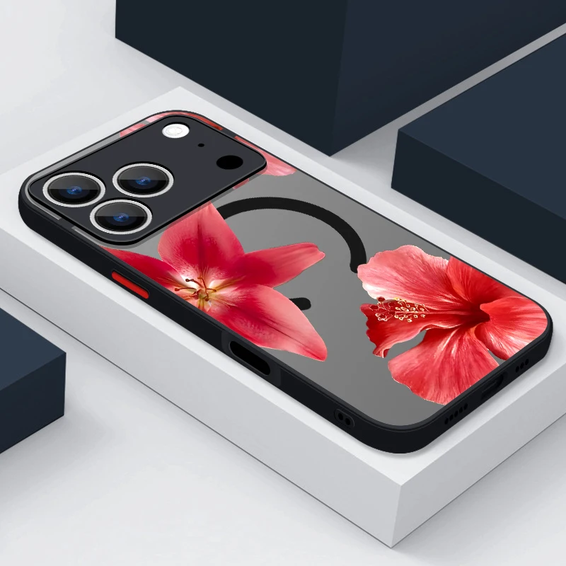 (preto) Capa Magnética Realista Com Estampa De Flor Para Iphone 17 Pro, Compatível Com A Interface Magnética Magsafe.