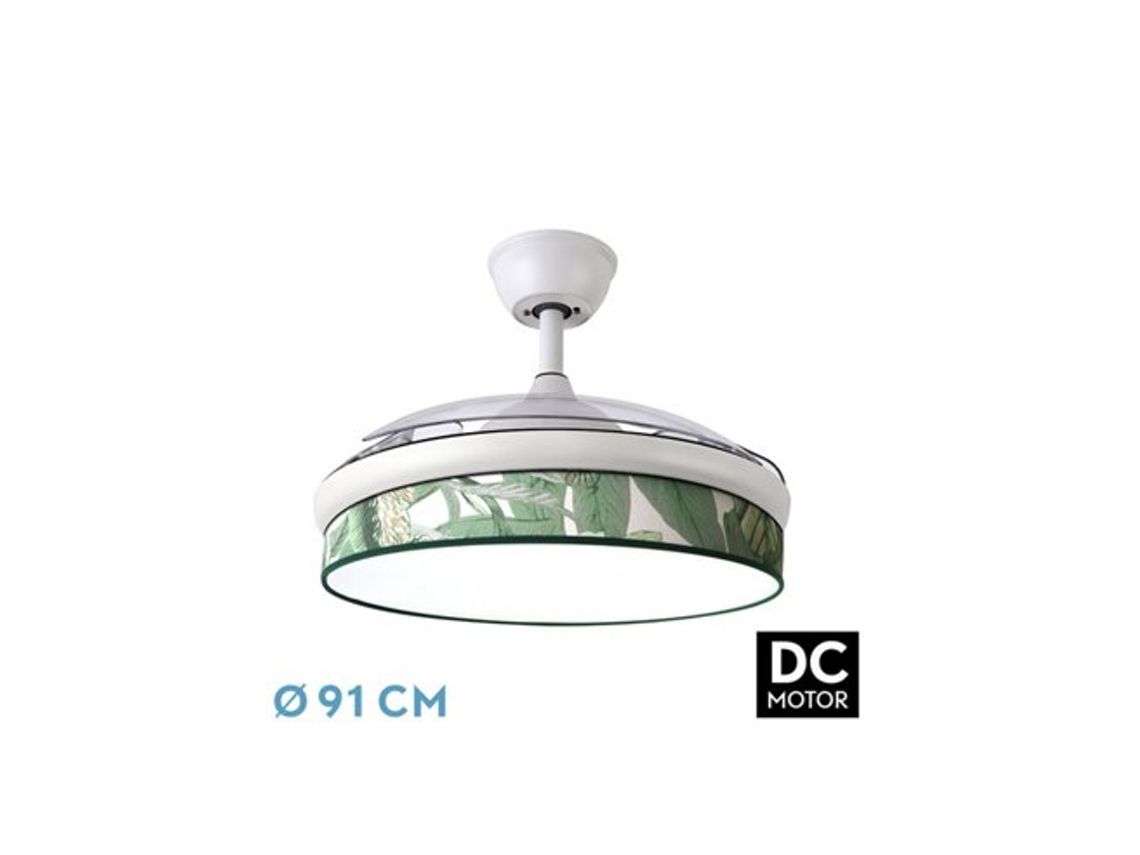 Ventilador Dc Fashion 72W Branco/Verde Folha 3 Lâminas FABRILAMP FABRILAMP