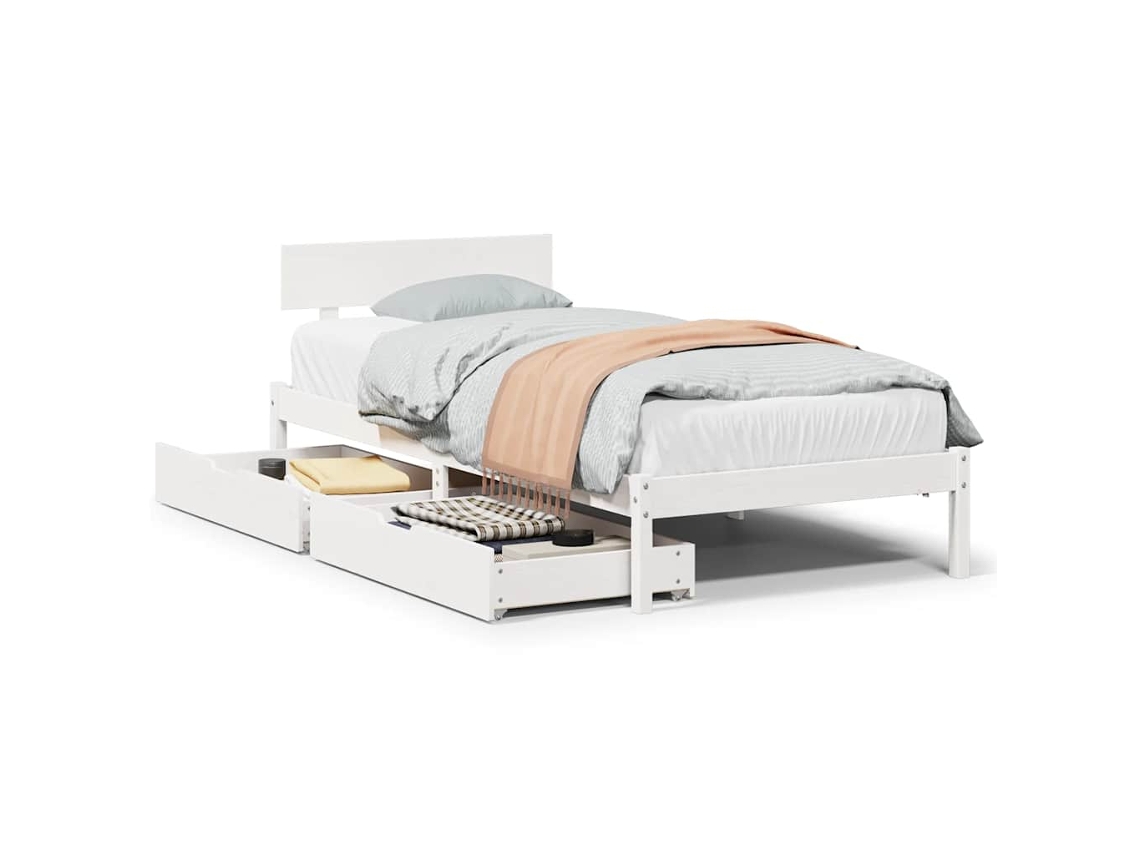 Cama Sem Colchão Madeira de Pinho Maciça Branco 100x200 cm MAISON EXCLUSIVE