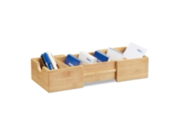 Organizador de Cartões Din A8 em Bambu Natural para Gaveta de Mesa com Porta, Canetas BRILVIBERA