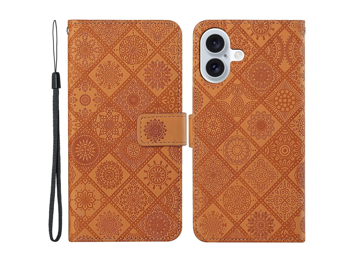 Capa Em Couro Pu, Com Pega Para Apple Iphone 16 Castanho
