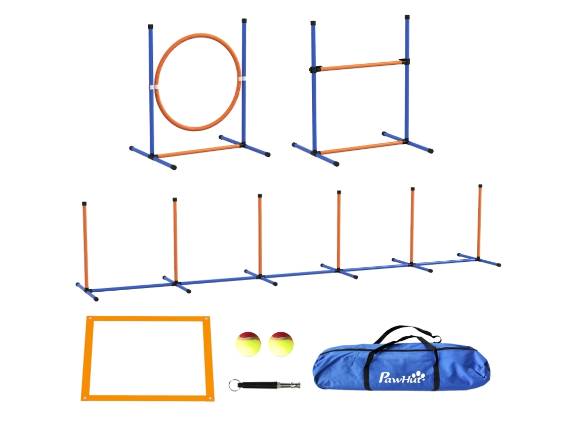 Conjunto Agility Cães Pneu Slalom 352x66x69cm Azul Vermelho