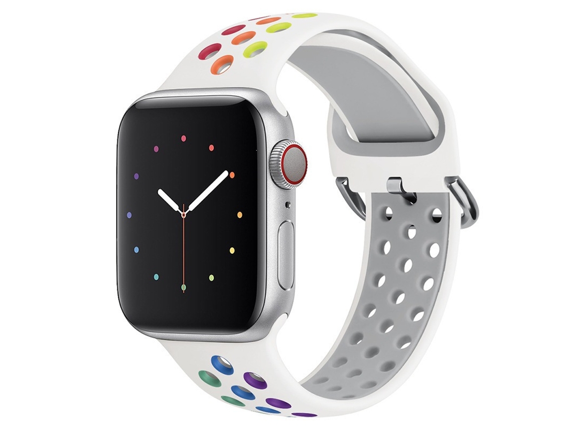 Pulseira de Silicone Halinuia para Apple Watch Series 10/11 , Design Esportivo Respirável. Branco Arco íris (42 49 Mm)