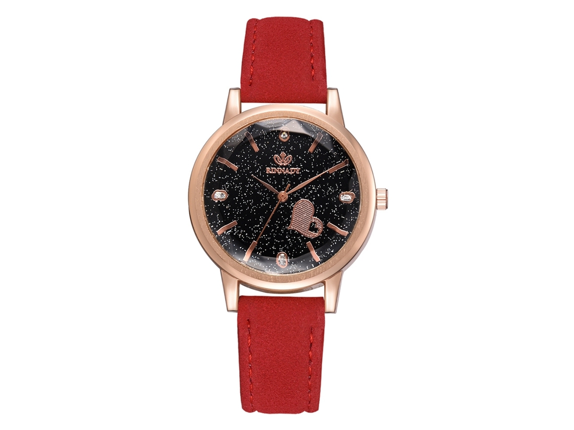 Relógio de Pulso Feminino Moderno de Liga com Pulseira de Pu e Strass Decoração Quartz (vermelho)