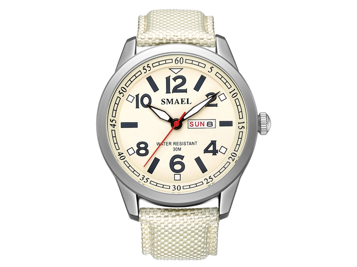 Smael Relógio Masculino Quartzo Eletrônico Impermeável Pulseira Nylon Branco