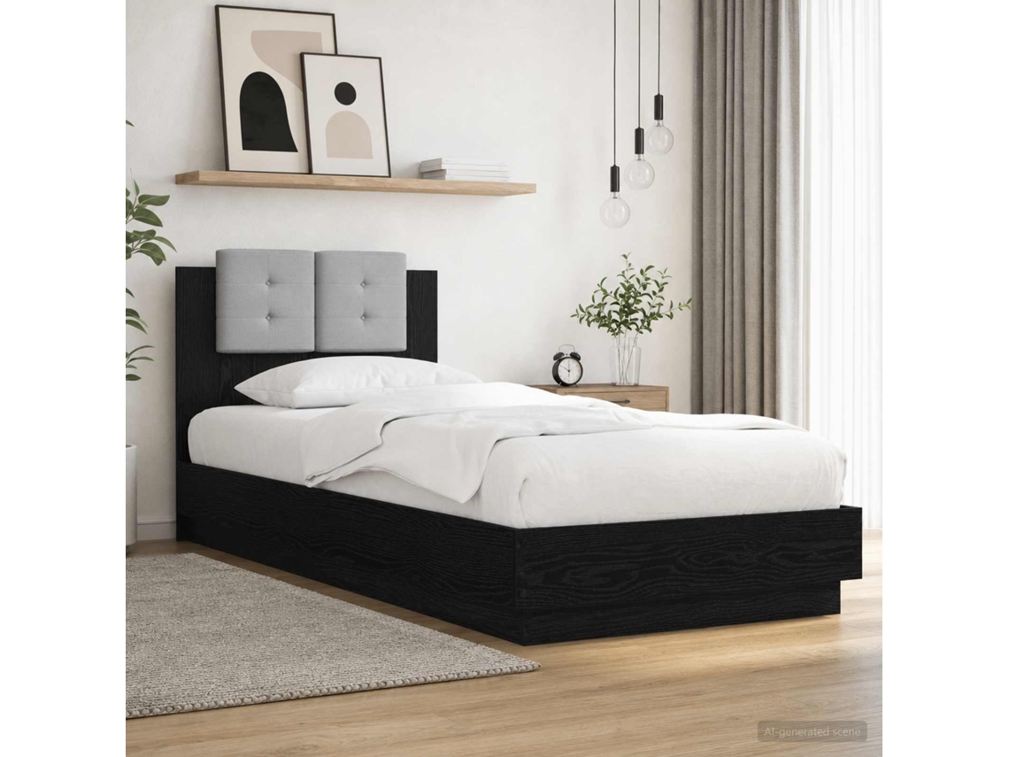 Vidaxl Estrutura De Cama Com Cabeceira Carvalho Preto