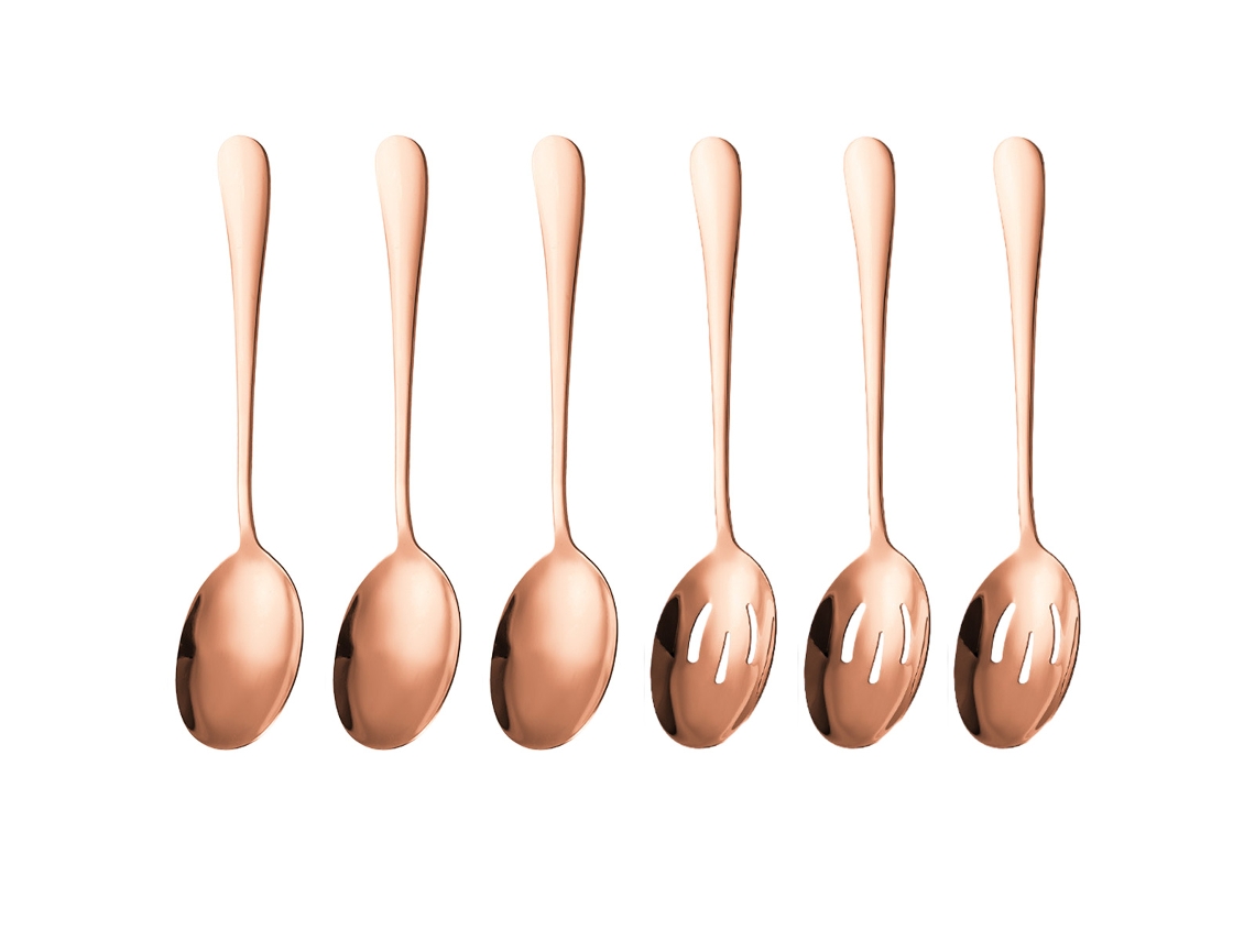 KOFIHETY Conjunto De 6 Colheres De Servir, Inclui 3 Colheres E 3 Escumadeiras, Em Aço Inoxidável Dourado Rosa Para Cozinha