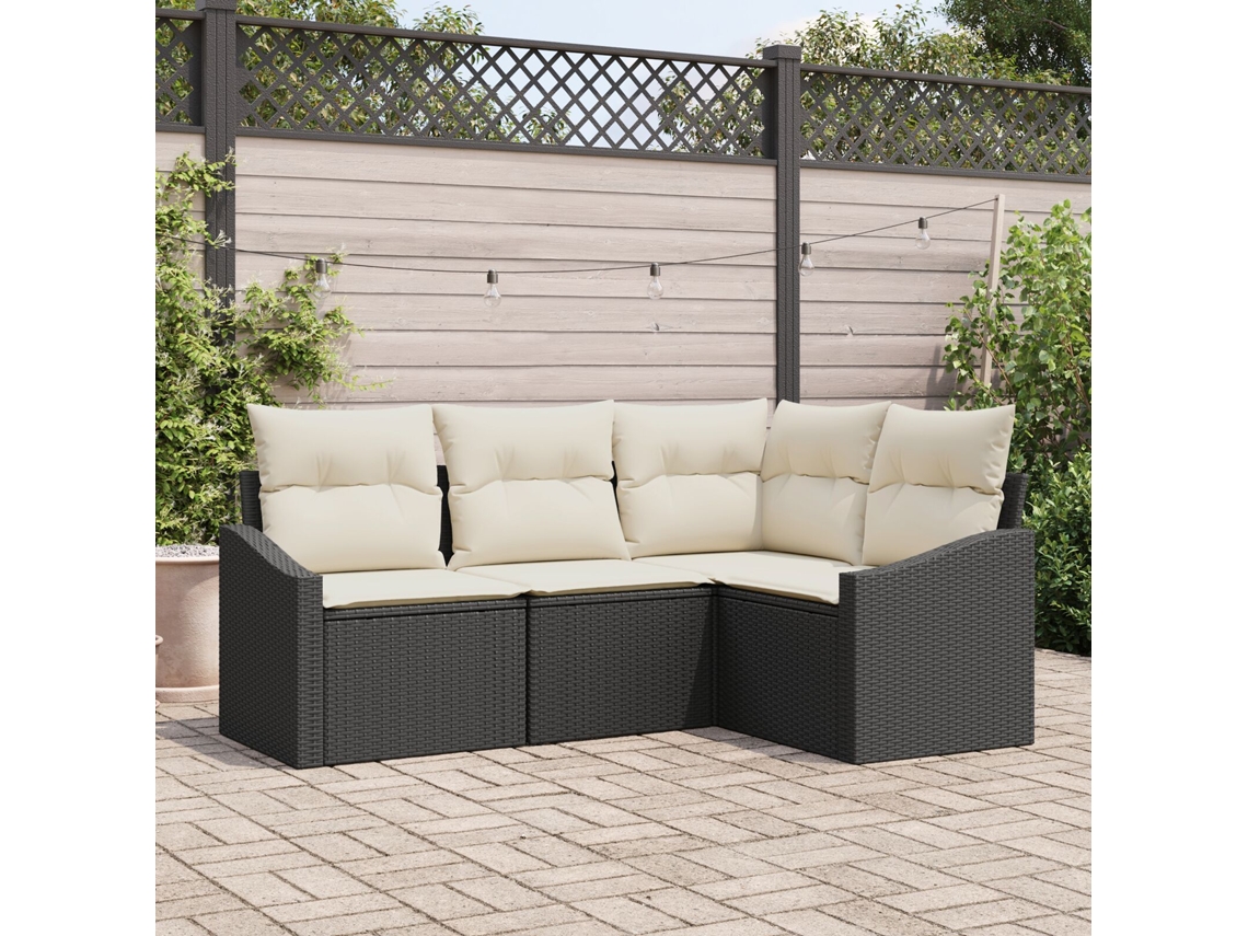 Conjunto De Sofá De Jardim Com 4 Peças E Almofadas Rattan Preto Wsd746756 Lovely Home