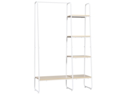 Roupeiro de madeira com 5 prateleiras e barra suspensa, sala ou quarto, 101x39x160 cm Natural | S/MARCA