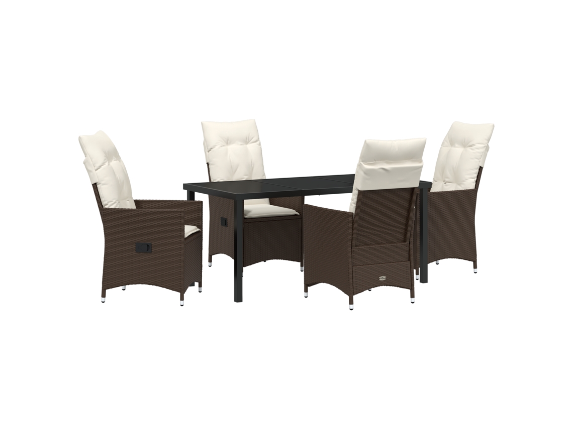 Conjunto 5 De Jantar De Jardim Com Almofadas Vidaxl, Marrom, Rattan Poli