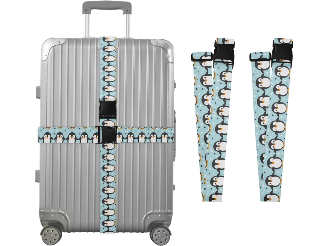 Conjunto De 2 Cintas Bagagem Com Pinguins Felizes Em Formato Coração, Ideais Para Malas De Viagem Cintas Ajustáveis E