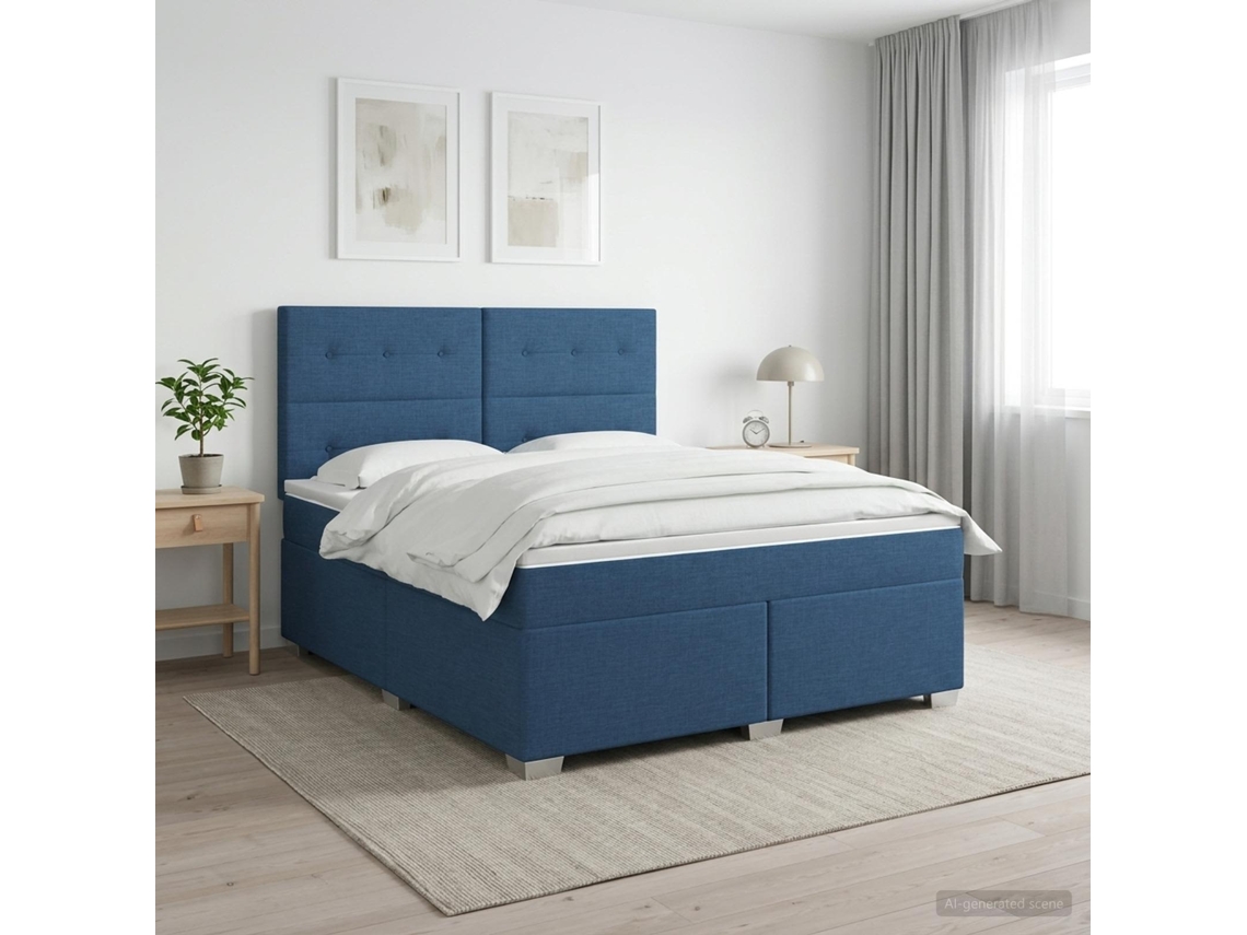 Vidaxl Cama Box Spring Com Colchão Azul 140 X 200 Cm Tecido