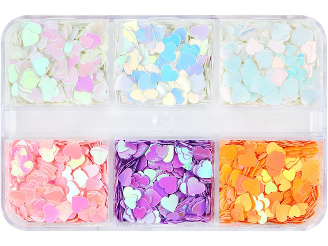 Glitter Holográfico Para Unhas Com Confete, 6 Grades, Dia Dos Namorados