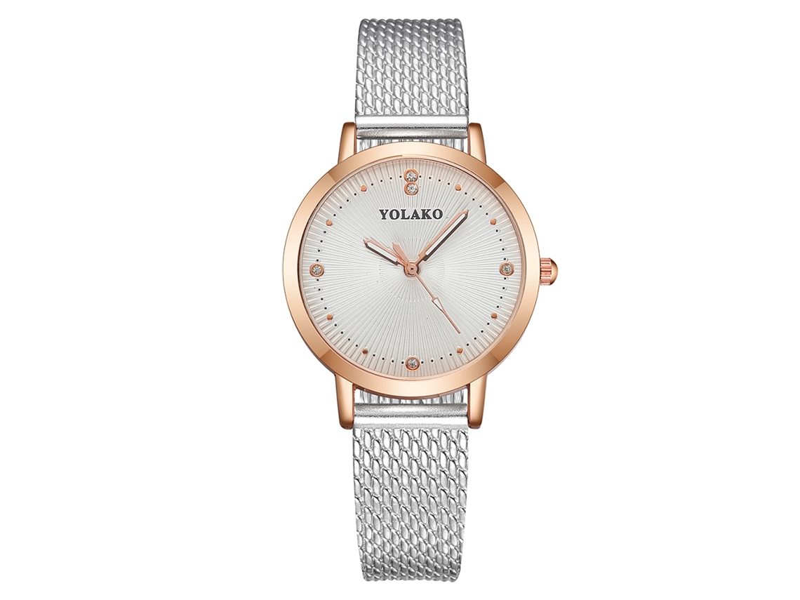 Relógio de Pulso Feminino Yolako de Quartzo com Pulseira de Plástico e Strass Prata
