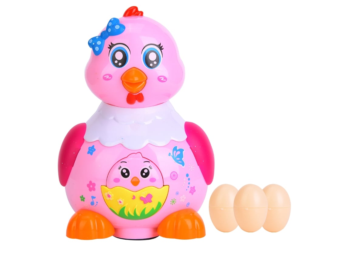 Ats brinquedo Educatsivo Eléctrico Galinha Pequena Bota Ovos com Luzes Coloridas e Música Divertida Rosa