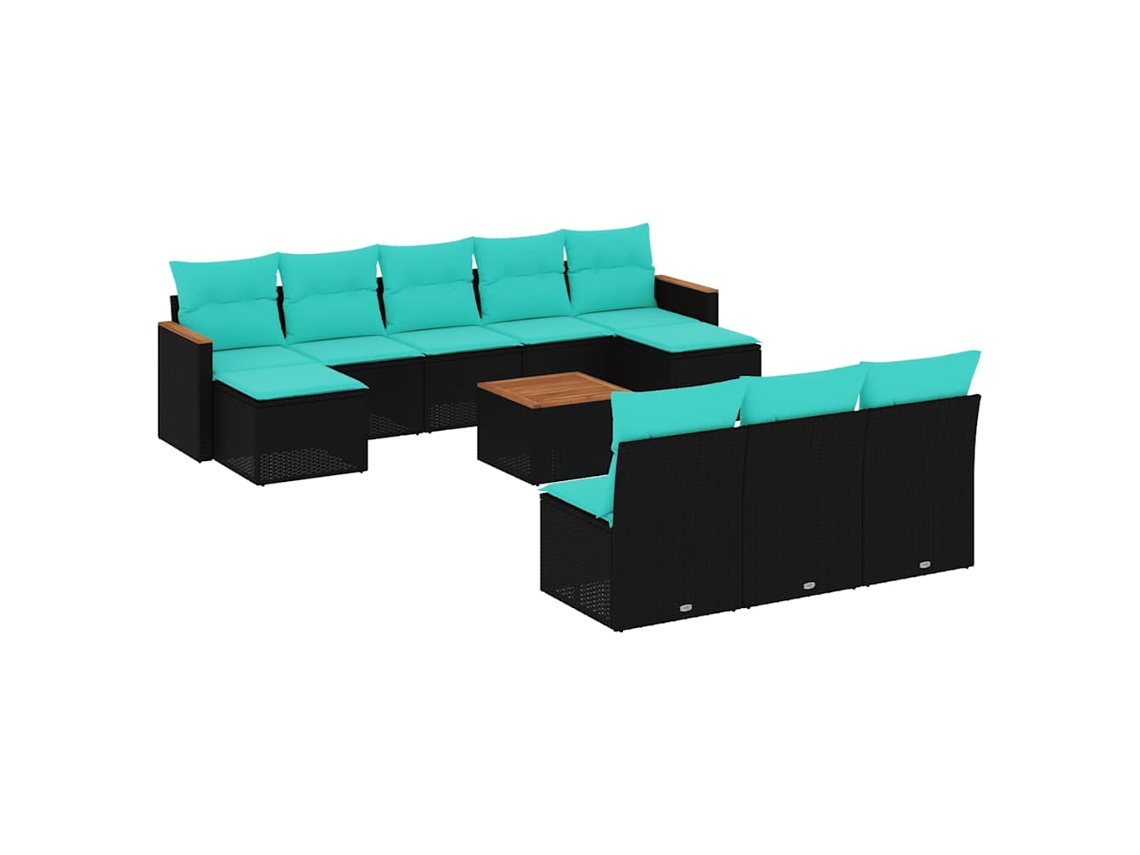 Conjunto de Sofá de Jardim, 11 Peças, Almofadas, Rattan Preto MAISON EXCLUSIVE