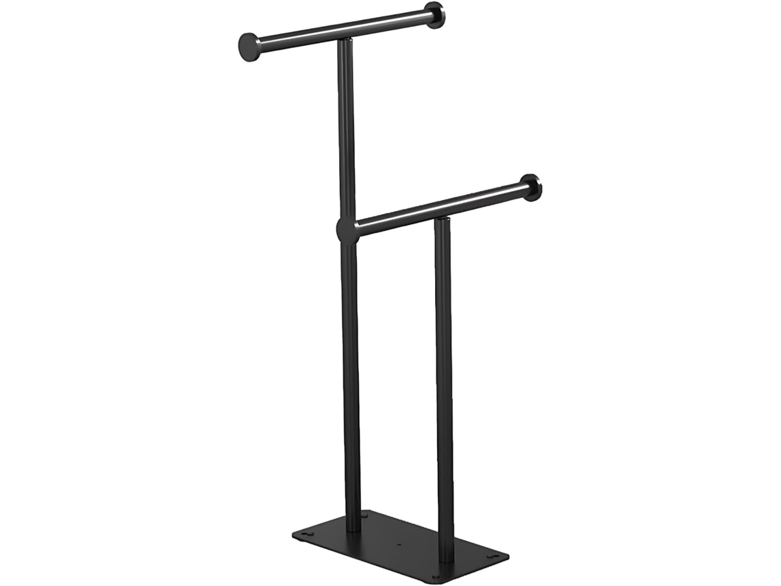 Suporte Para Toalhas Preto Fosco, Rack Portátil Em Aço Inoxidável Com Haste Dupla, Fácil De Instalar Sem Furos Para