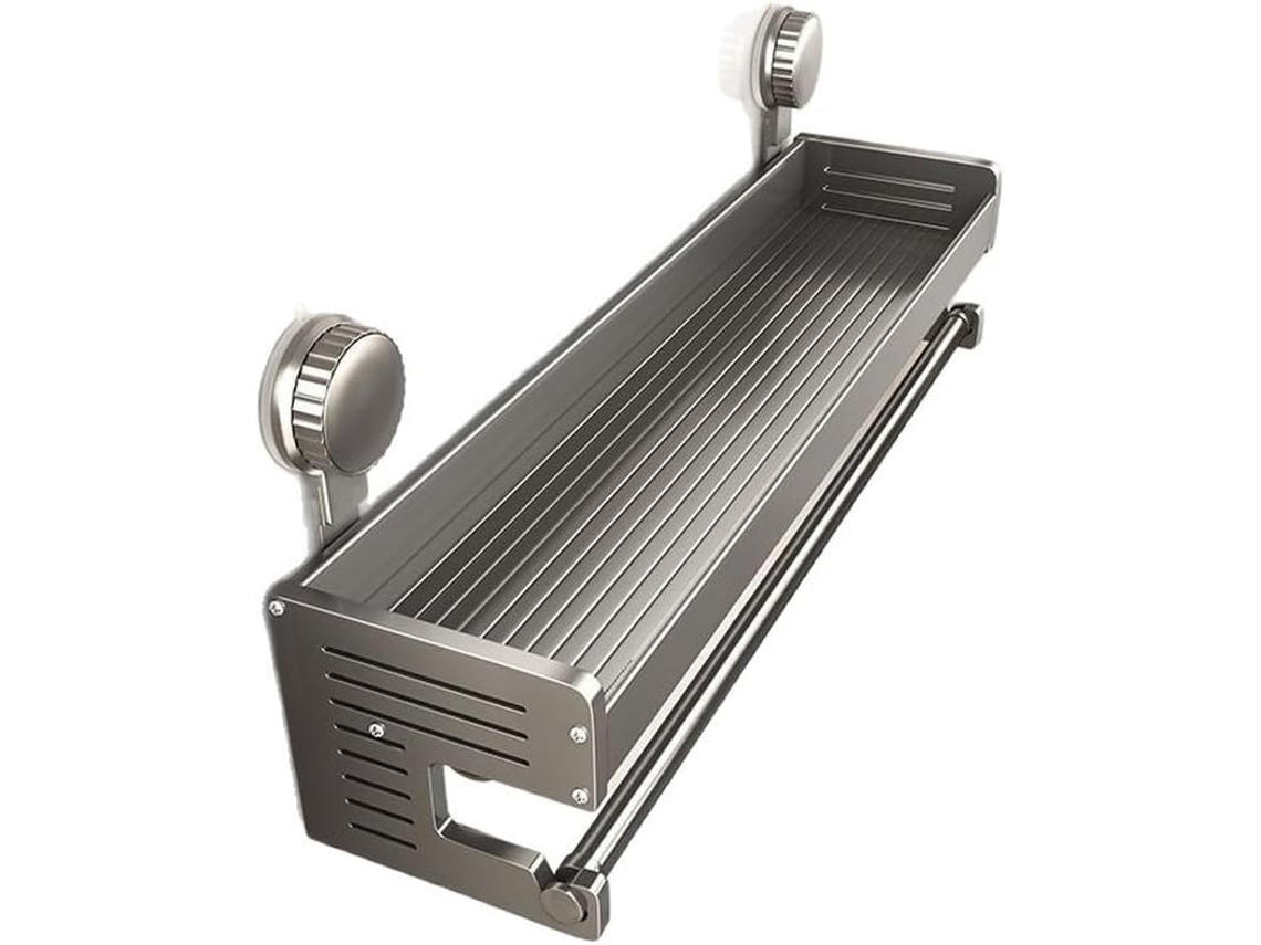Suporte De Toalha Parede Em Alumínio Com Base Ventosa Forte E Gancho Específico Para, Ideal Para Uso No Banheiro 50cm
