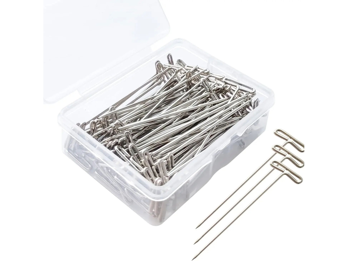 Pacote com 100 Alfinetes em T de 38 Mm para Confecção de Perucas, Modelagem, Tricô e Aço Inoxidável. MDUG