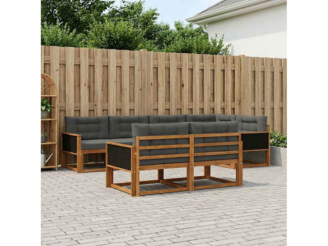 Vidaxl Conjunto De Sofás Para Exterior 8 Unid. Natural E Antracite