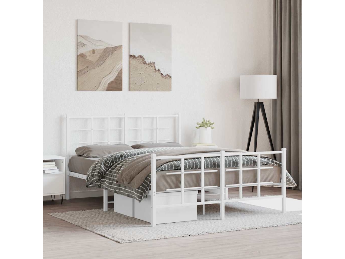 Vidaxl Estrutura De Cama Com Cabeceira E Pés 135x190 Cm Metal Branco