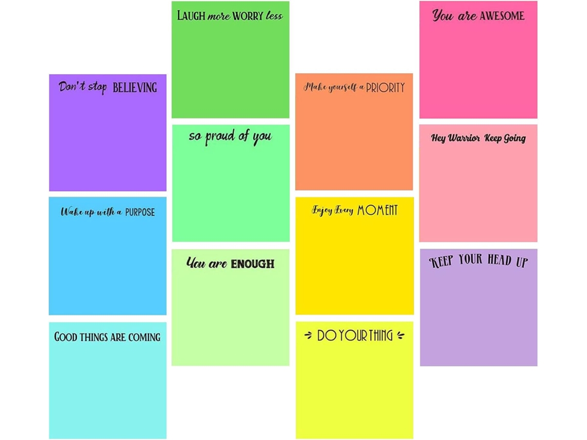 Bloc-notes Adhésifs Fluorescentes 12 Peças Com Mensagens Motivantes, Papel Autocolante Amovível