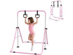 Barras de ginástica infantil com argolas, ajustáveis, dobráveis, antiderrapantes, estrutura de aço, 128 cm, rosa S/MARCA