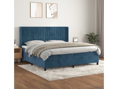 Cama com Molas/Colchão 200X200 Cm Veludo Azul-Escuro