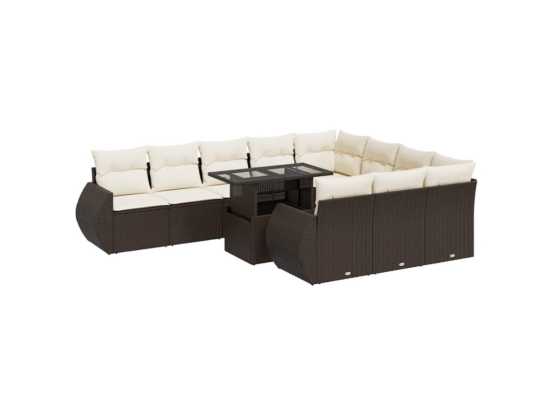 Conjunto de 11 Sofás de Jardim C/ Almofadões Vime Pe Castanho MAISON EXCLUSIVE (11 pcs)