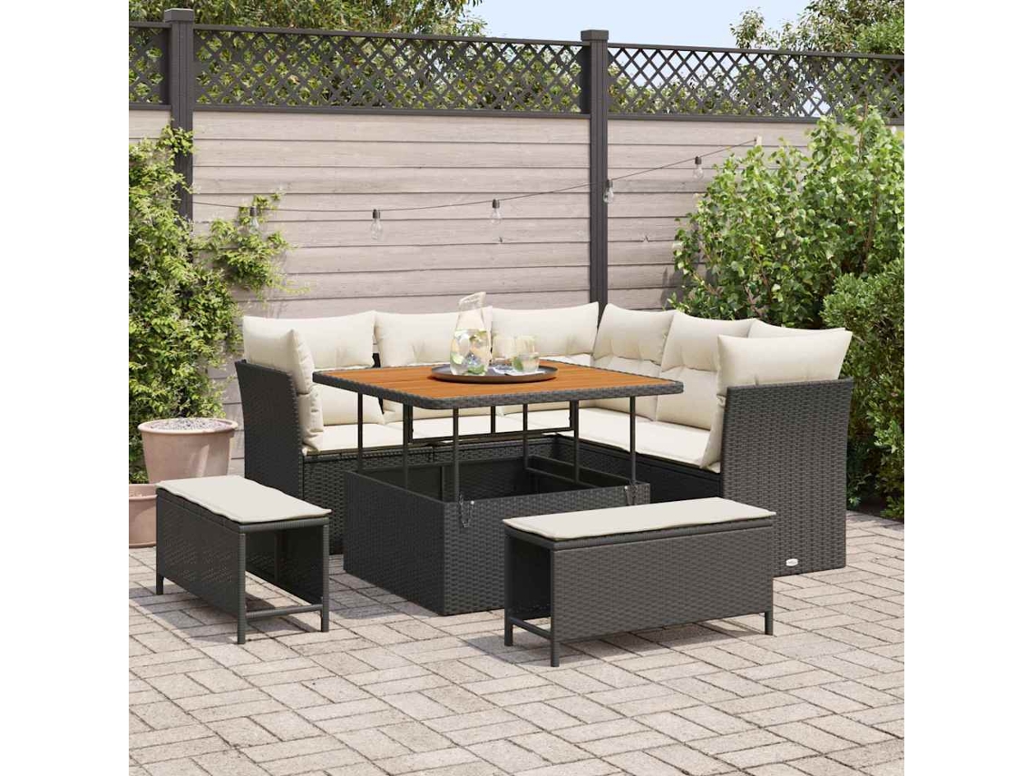 Conjunto De Sofá De Jardim Com Almofada 8 Pcs Preto E Creme Haochrymec