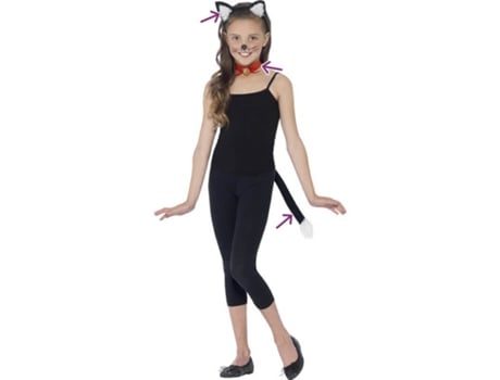 Adereços  Kit De Gata Preta; Orelhas, Coleira E Cauda Para Criança (Tam: Tamanho Único)