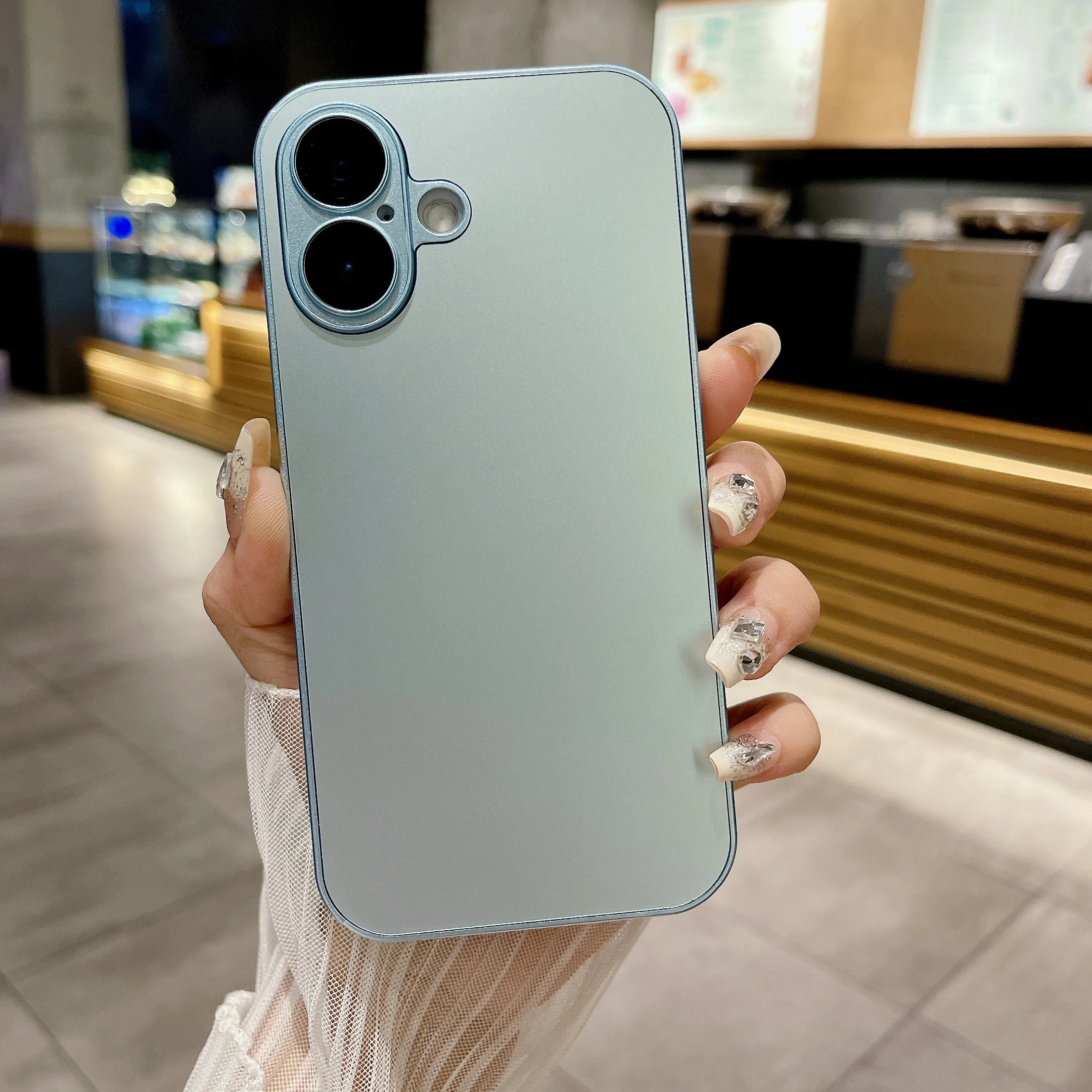 Capa De Celular Em Vidro Temperado Fosco (azul)