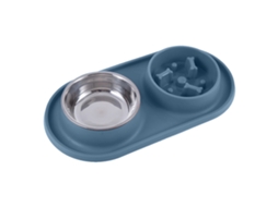Tigela para Cães com Tapete de Silicone, Antiderrapante, À Prova de Derramamento, com Abertura Larga, para Comida e Água, Azul AQUAFORGE