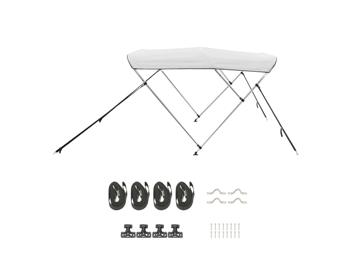 Toldo Bimini para Barco de 3 Arcos, Poliéster 600d com Estrutura Liga Alumínio, Impermeável, Proteção Solar, Bolsa Armazenamento, 182 X 199 213 117