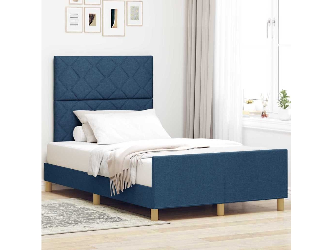 Vidaxl Estrutura Da Cama Com Cabeceira Azul 120 X 190 Cm Tecido