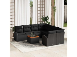 Vidaxl Conjunto de Sofá de Jardim com Almofada 9 Pcs Preto Vime Pe