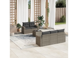Vidaxl 6 Pcs Conjunto Sofás De Jardim Com Almofadões Vime Cinzento