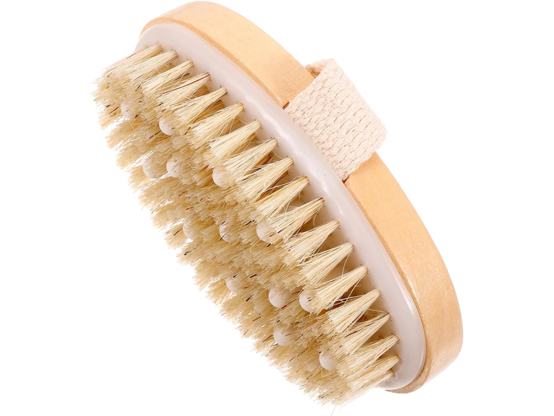 Escova De Banho Massageadora Nuobesty Com Cabeça Borracha E Cerdas Naturais Javali, Escova Corporal Esfoliante Redonda