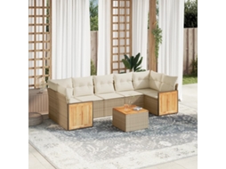 Vidaxl 8 Pcs Conjunto De Sofás P/ Jardim Com Almofadões Vime Pe Bege