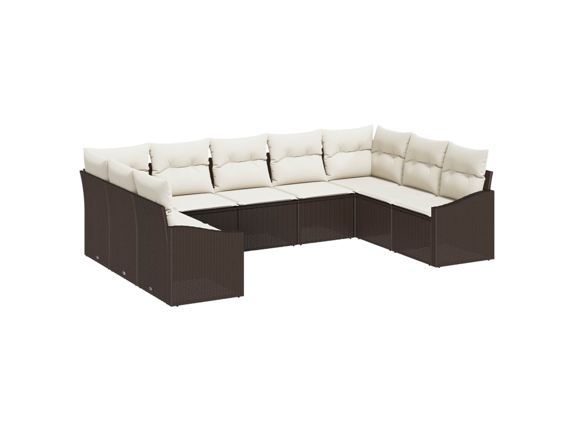 Vidaxl Conjunto De Sofá De Jardim 9 Pcs Marrom E Creme Vime Pe