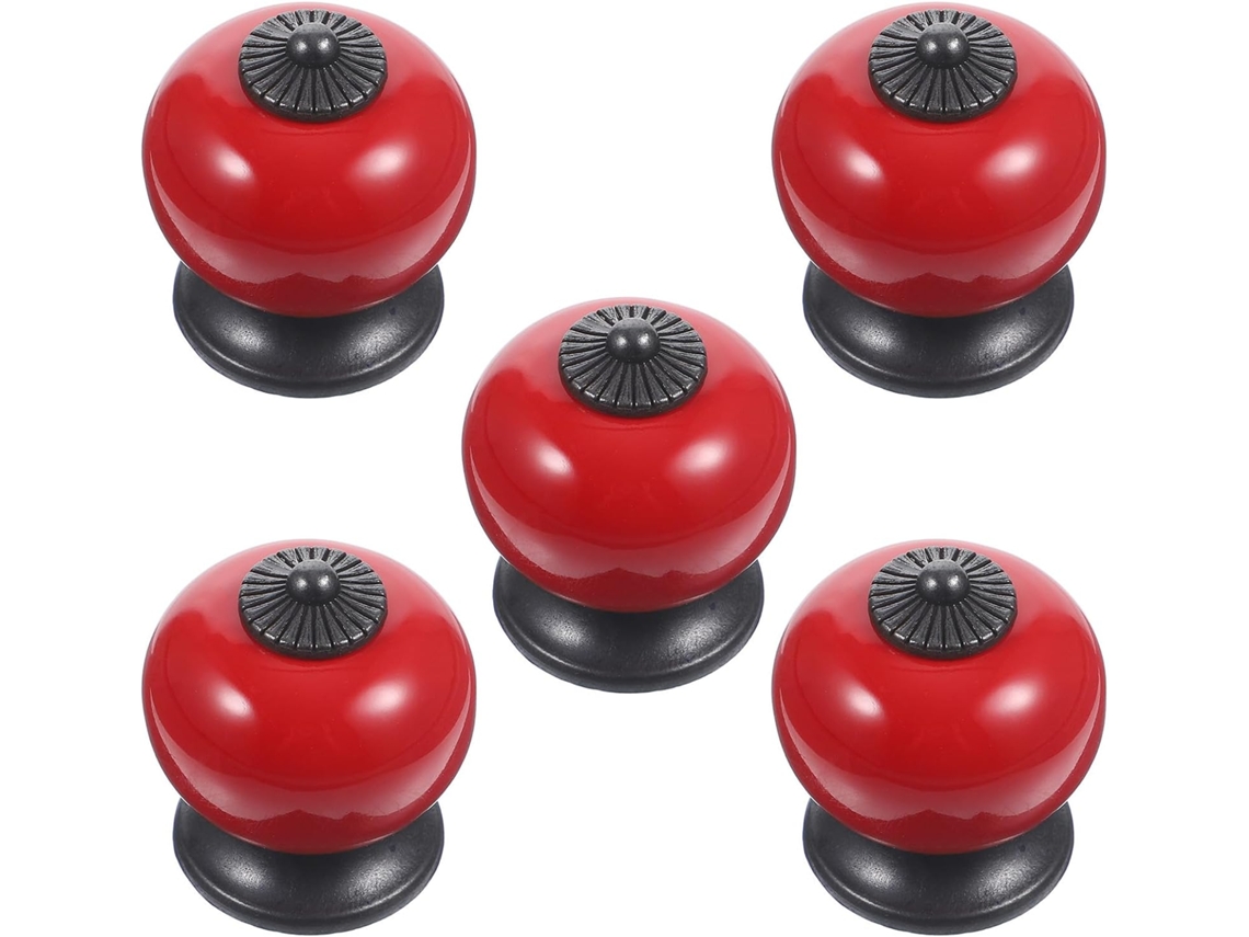 Puxadores Redondos Para Gavetas, Estilo Simples E Elegante, Conjunto De 5 Em Cerâmica Vermelha.