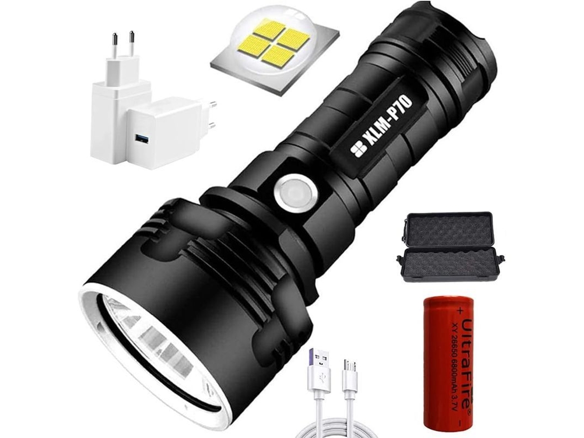 Linterna Led Xlm p70 50w Impermeável Ipx 6 30000 100000 Lúmens para Camping Emergências Classe A++