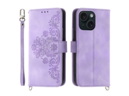 Capa Pega Para Iphone 15 Plus Pele Sintética Roxo